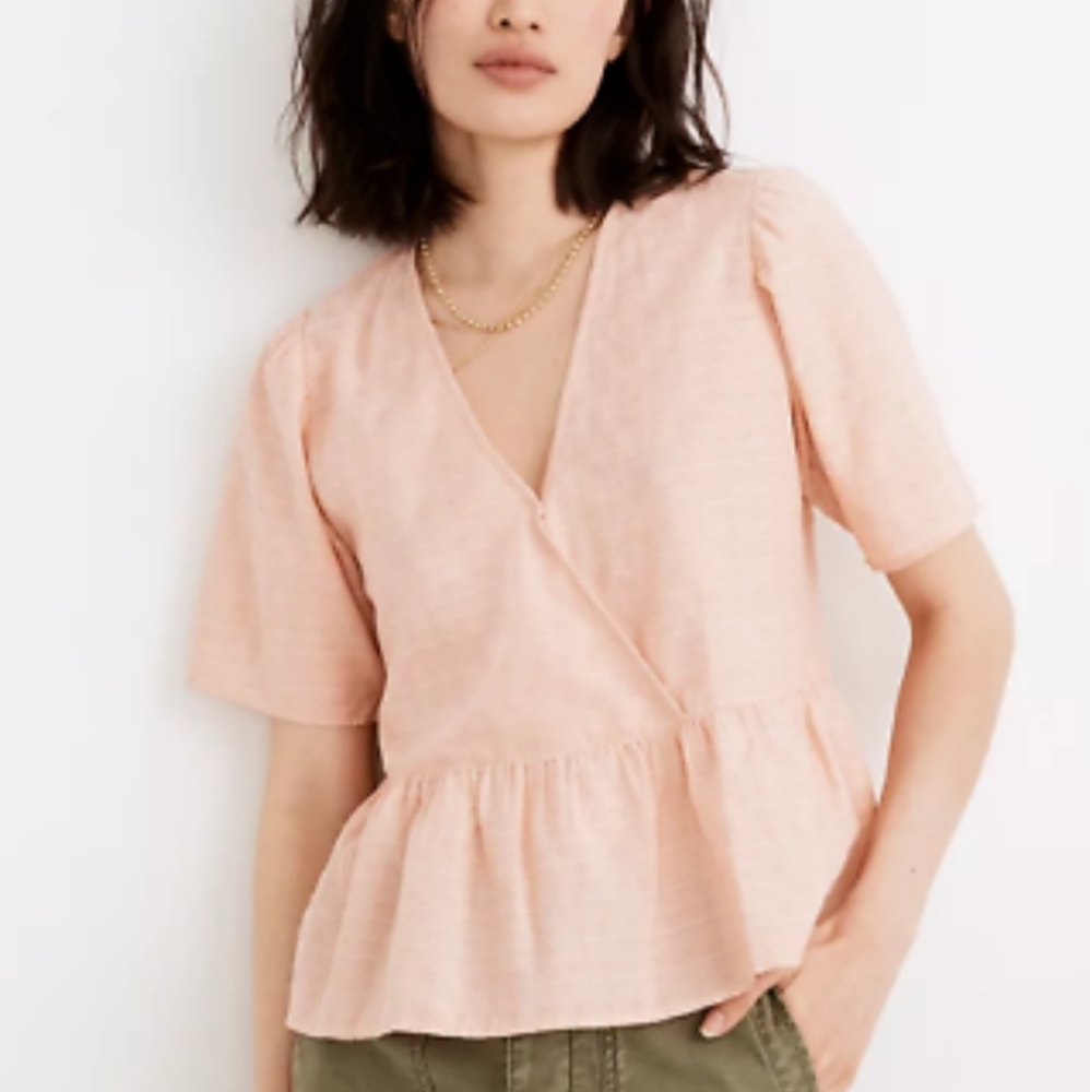 Madewell EUC Women's Crossover Peplum Top Size S Antique Coral Cottagecore Boho